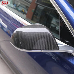 2PCS Car Carbon Fiber Material Rearview Mirror Housing Side Wing Mirror Cover For Tesla model 3 2020-up