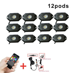 12V Car Underglow Light App Control RGBW Led Rock Lights 8 piece Waterproof
