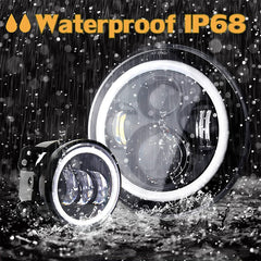 Round RGB Halo Chasing 7 Inch Headlight and 4 Inch Fog Light Set Kit By App Control H4 To H13 Plug For J eep W rangler JK
