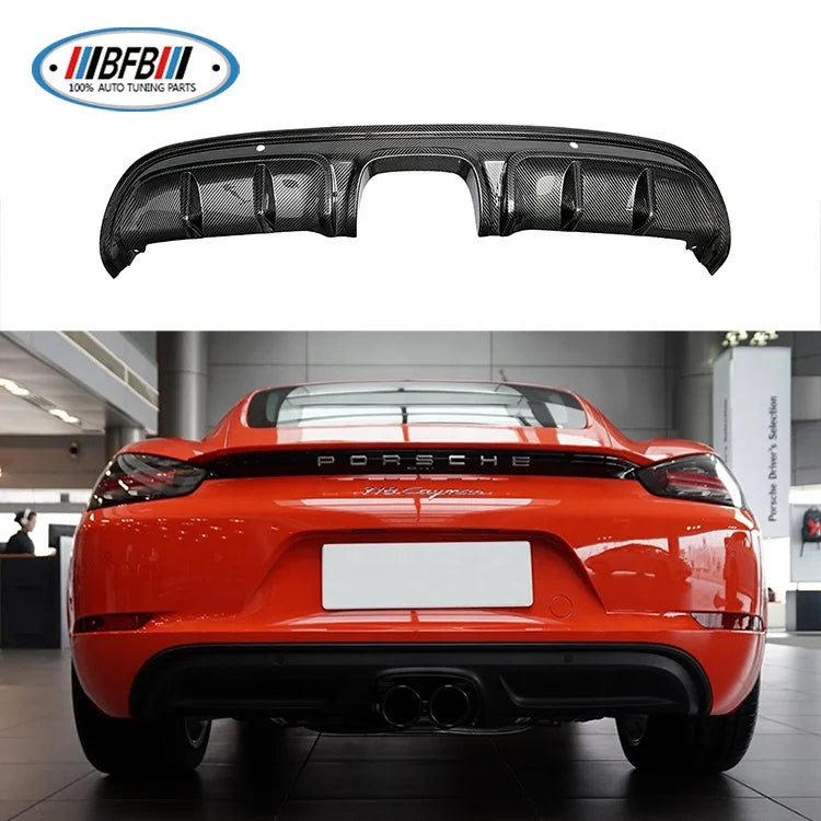 Real Dry Carbon Fiber Rear Lip Diffuser 718 Rear Bumper Diffuser for Porsche 718 Boxster Cayman 2016-2018