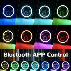 Round RGB Halo Chasing 7 Inch Headlight and 4 Inch Fog Light Set Kit By App Control H4 To H13 Plug For J eep W rangler JK