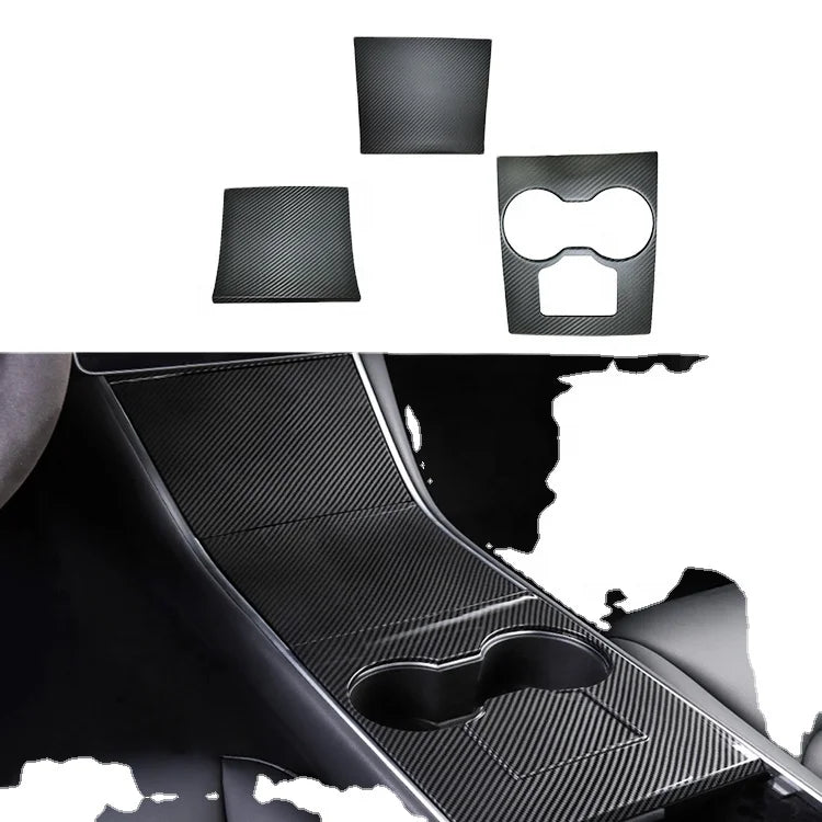3PCS Dry Carbon Interiors Center console cover trims auto arm rest area box Panel fit for Tesla Model 3 2018-2019