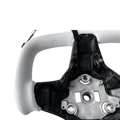 Full White Leather Yoke Steering Wheel For Tesla Model 3 Customized Steering Wheel With Heating 2019+