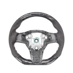 Customized Steering Wheel for Tesla Model 3 Matte Black Carbon Fiber and Black Leather