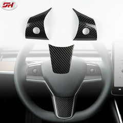 3 pcs carbon fiber rear compartment cover Car steering wheel left and right trim for Tesla model 3 2018-2019