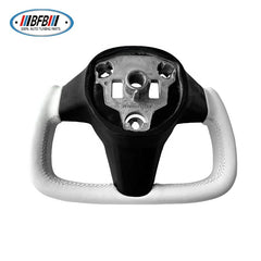 Yoke Steering Wheel White Leather Matte Carbon Fiber Center Trims with Heating For Tesla Model 3 2017up