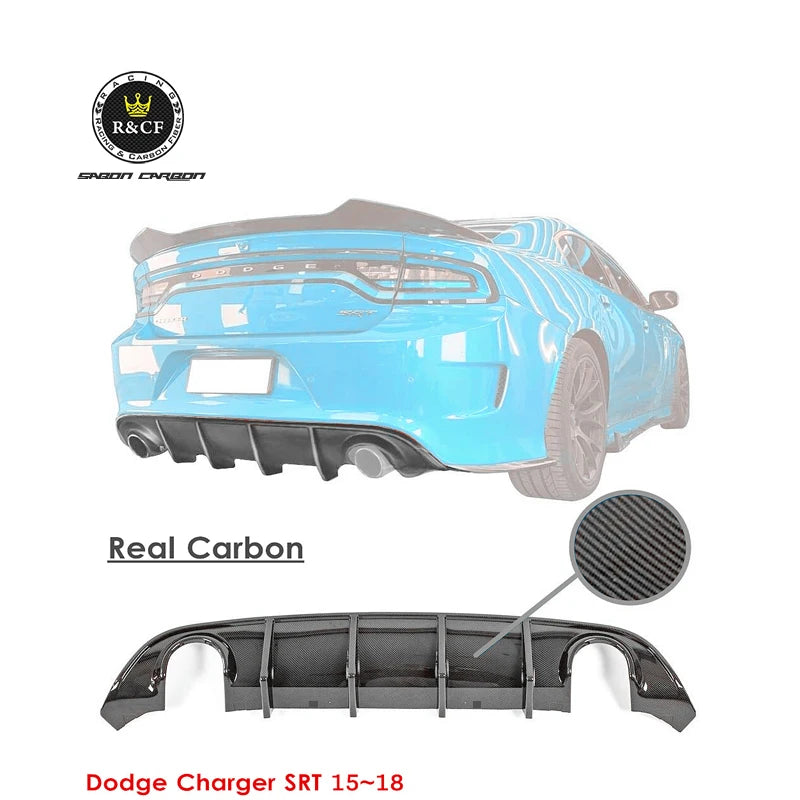 Fits 2015-21 Dodge Charger SRT Hellcat Style Carbon Fiber Rear Bumper Diffuser Lip Spoiler Factory Glossy Black