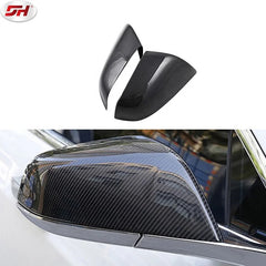 2PCS Car Carbon Fiber Rear View Mirror Housing Side Wing Rear Mirror Cover For Tesla model S 2014-2017