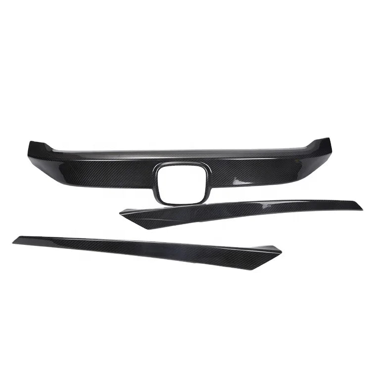 Dry Carbon Front center Grille Cover Panel 3 pieces Stick -on Style for Honda Civic body 2016+