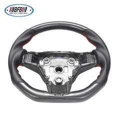 Customized Steering Wheel for Tesla Model 3 Matte Black Carbon Fiber and Black Leather