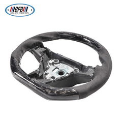 100% Real Carbon Fiber Steering Wheel Modification - For Tesla Model 3/Y - Black Perforated Leather Brown Stitching Marble Forged Pattern