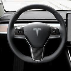 100% Real Carbon Fiber Steering Wheel Cover - For Tesla Model 3 - Glossy Titanium Disc Cover Sticker