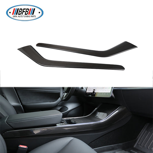 100% Real Carbon Fiber Center Console Gear Shift Sides Trim - For Tesla Model 3 - Glossy Gear Shift Panels