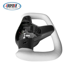 100% Real Carbon Fiber Yoke Steering Wheel - For Tesla Model Y 3 - White Alcantara Leather, Matte Carbon Fiber