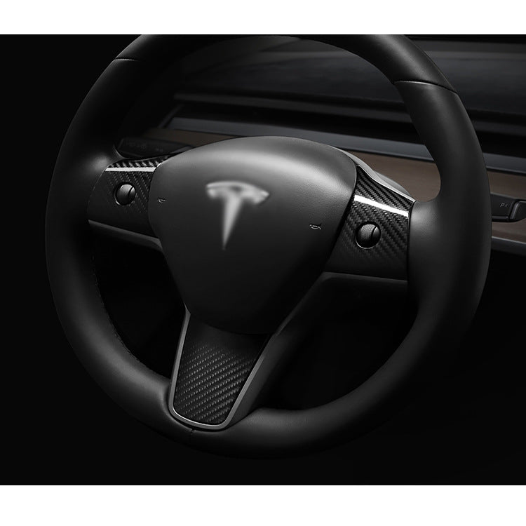 100% Real Carbon Fiber Steering Wheel Cover - For Tesla Model 3 - Glossy Titanium Disc Cover Sticker