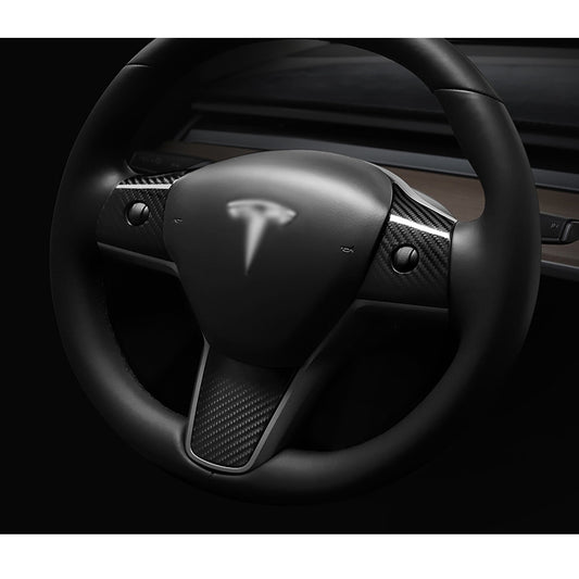 100% Real Carbon Fiber Steering Wheel Cover - For Tesla Model 3 - Glossy Titanium Disc Cover Sticker