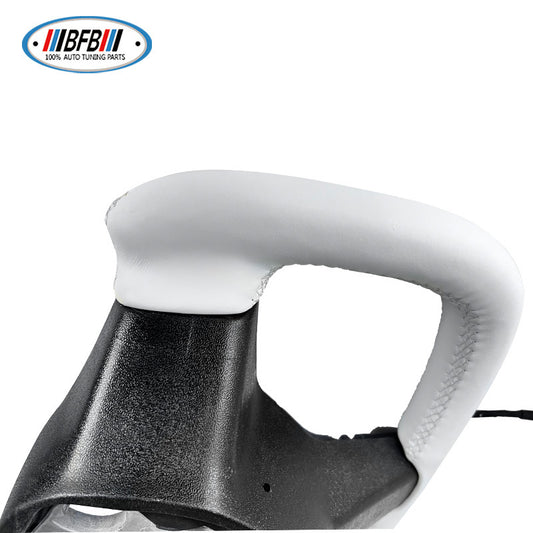 100% Real Carbon Fiber White Alcantara Leather Yoke Steering Wheel Modification - For Tesla Model 3 - Aircraft Wheel