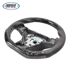 100% Real Carbon Fiber Forged Suede Steering Wheel with White Stitching - For Tesla Model Y