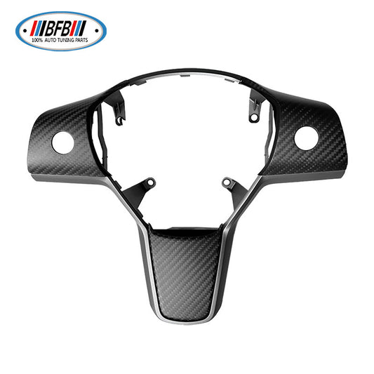 100% Real Carbon Fiber Matte Steering Wheel Cover Decoration - For Tesla Model Y 3 - One-piece Steering Wheel Cover Shell