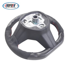 100% Real Carbon Fiber Matte Black Steering Wheel with Black Suede and Red Stitching - For Tesla Model Y - Steering Wheel Modification