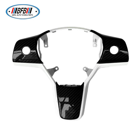 100% Real Carbon Fiber Steering Wheel Cover Replacement - For Tesla Model Y 3 - One-piece Steering Wheel Cover