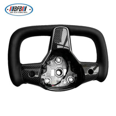 100% Real Carbon Fiber Yoke Steering Wheel - For Tesla Model Y 3 - Black Alcantara Leather, Aircraft Style