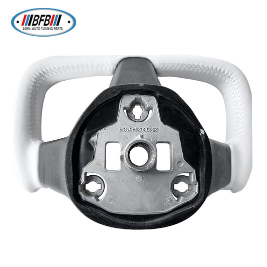 100% Real Carbon Fiber White Alcantara Leather Yoke Steering Wheel Modification - For Tesla Model 3 - Aircraft Wheel