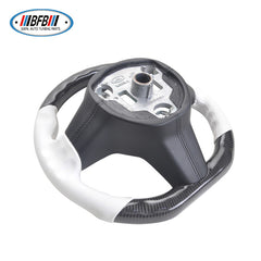 100% Real Carbon Fiber Black Steering Wheel with White Stitching and No Holes - For Tesla Model 3 Y - Modification