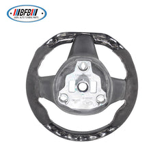 100% Real Carbon Fiber Steering Wheel Modification - For Tesla Model 3/Y - Black Perforated Leather Brown Stitching Marble Forged Pattern