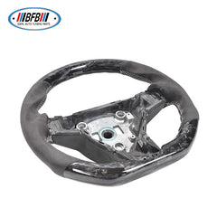 100% Real Carbon Fiber Forged Black Steering Wheel with Brown Stitching - For Tesla Model Y