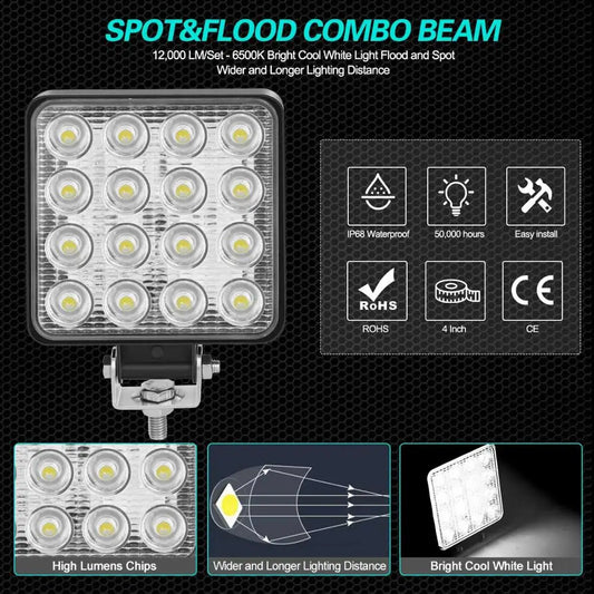 Tripcraft 1-20Pcs led Work light  4inch 48W Offroad Work Lamp Bar 12v Spot  Auto Light for Car Truck 4x4 led tractor headlight