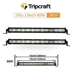 Tripcraft 13" 13inch 60W LED Light Bar Spot beams Oval light cup LED work Light For 4X4 4WD car Truck ATV SUV 12V 24V LED Beams