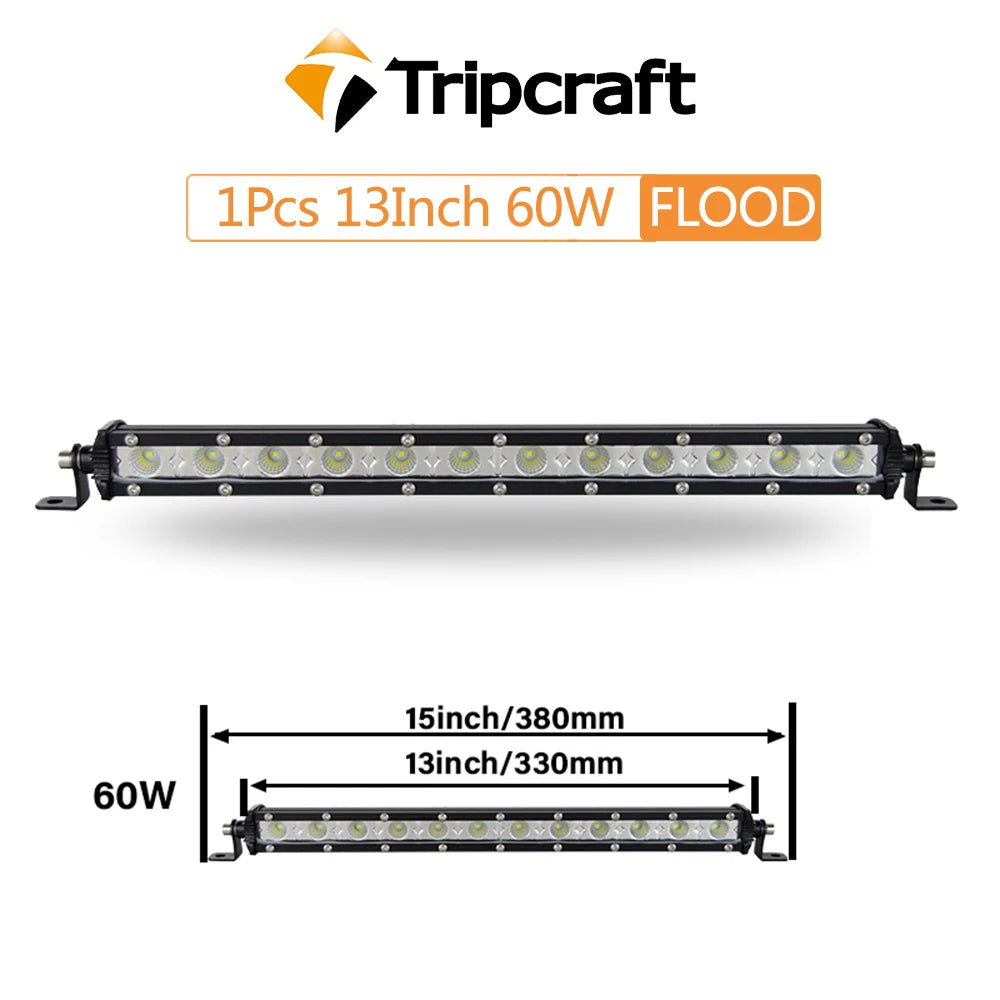 Tripcraft  13" 13inch 60W LED Work Light Bar Spot flood Beams 13in LED Light Bar For 4X4 4WD CAR Truck ATV SUV Pickup 12V 24V