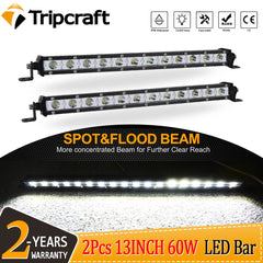 Tripcraft  13" 13inch 60W LED Work Light Bar Spot flood Beams 13in LED Light Bar For 4X4 4WD CAR Truck ATV SUV Pickup 12V 24V