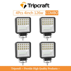Tripcraft  2pcs 4pcs 8pcs waterproof 126w Combo led Work Light bar waterproof CE RoHS offroad truck car LED work light 12v 24v
