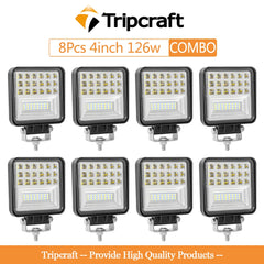 Tripcraft  2pcs 4pcs 8pcs waterproof 126w Combo led Work Light bar waterproof CE RoHS offroad truck car LED work light 12v 24v