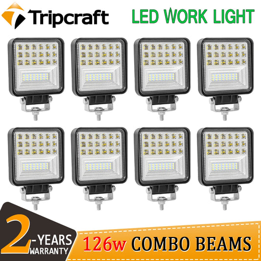 Tripcraft  2pcs 4pcs 8pcs waterproof 126w Combo led Work Light bar waterproof CE RoHS offroad truck car LED work light 12v 24v