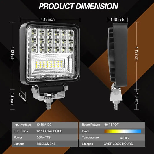 Tripcraft  2pcs 4pcs 8pcs waterproof 126w Combo led Work Light bar waterproof CE RoHS offroad truck car LED work light 12v 24v