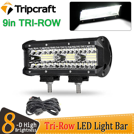 Tripcraft 3 Rows LED Bar 9“ 9inch Tri-ROW LED Light Bar Work Light for Car Tractor Boat OffRoad 4x4 Truck SUV ATV Driving 12V 24