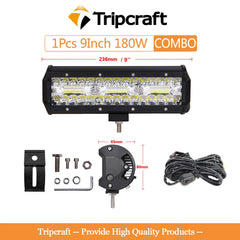 Tripcraft 3 Rows LED Bar 9“ 9inch Tri-ROW LED Light Bar Work Light for Car Tractor Boat OffRoad 4x4 Truck SUV ATV Driving 12V 24