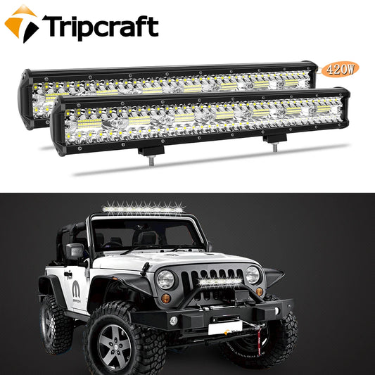 Tripcraft 3Row LED Bar 2pcs 20in LED Light Bar LED Work Light 420w combo for Car Tractor Boat OffRoad 4x4 Truck SUV ATV 12V 24V