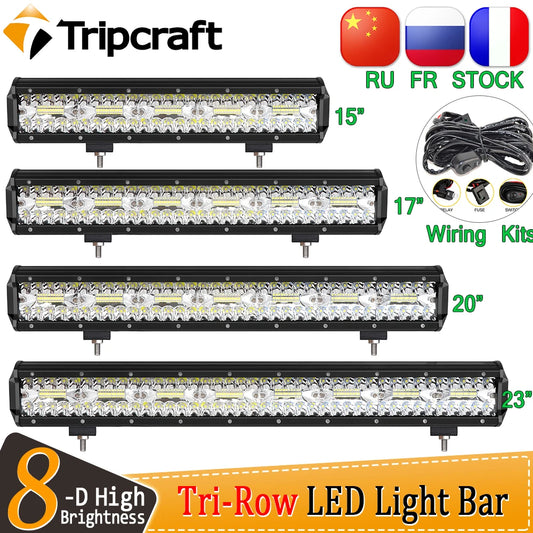 Tripcraft 3Rows LED Bar 15/17/20/23 inch Tri row LED Light Bar combo beam for Car Tractor Boat OffRoad 4x4 Truck SUV ATV Lamp