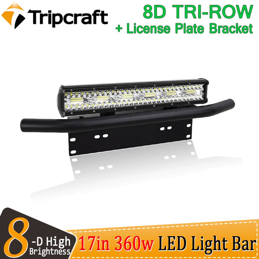 Tripcraft 3Rows LED Bar 17inch LED Light Bar with license plate bracket for Car Tractor Boat OffRoad 4x4 Truck SUV ATV 12V 24V