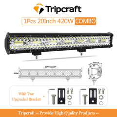 Tripcraft 3Rows LED Bar 20inch  420W 140LED  With License Plate Bracket For Car Tractor Boat OffRoad 4x4 Truck SUV ATV 12V 24V
