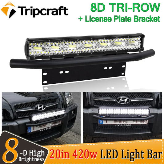 Tripcraft 3Rows LED Bar 20inch  420W 140LED  With License Plate Bracket For Car Tractor Boat OffRoad 4x4 Truck SUV ATV 12V 24V