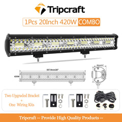 Tripcraft 3Rows LED Bar 20inch  420W 140LED  With License Plate Bracket For Car Tractor Boat OffRoad 4x4 Truck SUV ATV 12V 24V