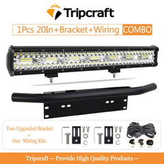 Tripcraft 3Rows LED Bar 20inch  420W 140LED  With License Plate Bracket For Car Tractor Boat OffRoad 4x4 Truck SUV ATV 12V 24V