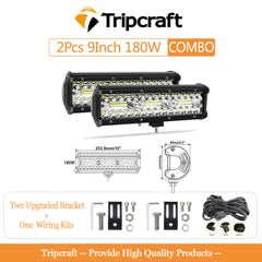 Tripcraft 3Rows LED Bar 2pc 9in 180W tri-row LED Light Bar Work Light for Car Tractor Boat OffRoad 4x4 Truck SUV ATV Driving 12V