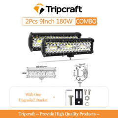 Tripcraft 3Rows LED Bar 2pc 9in 180W tri-row LED Light Bar Work Light for Car Tractor Boat OffRoad 4x4 Truck SUV ATV Driving 12V