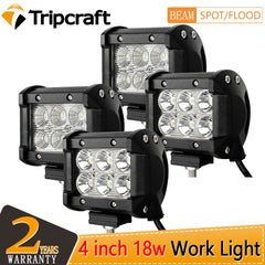 Tripcraft 4inch 18W LED WORK LIGHT BAR 12V 24V spot flood beam for Offroad auto motorcycle headlight 4x4 SUV UAZ ATV rampe car